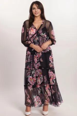Johnny Was Jade Black Lizzy Ruffle Chiffon Maxi Dress L31824 Plus Size