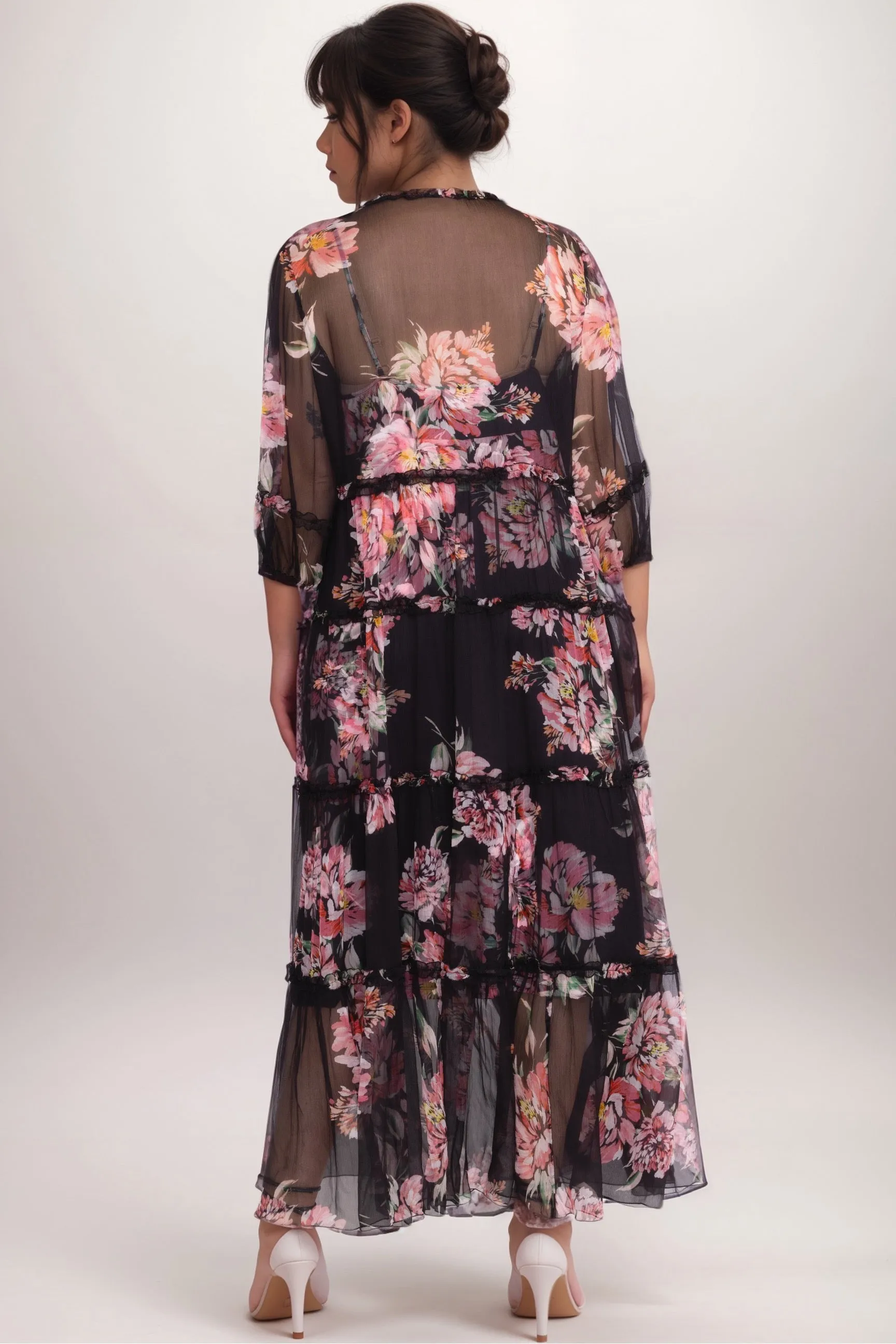 Johnny Was Jade Black Lizzy Ruffle Chiffon Maxi Dress L31824 Plus Size