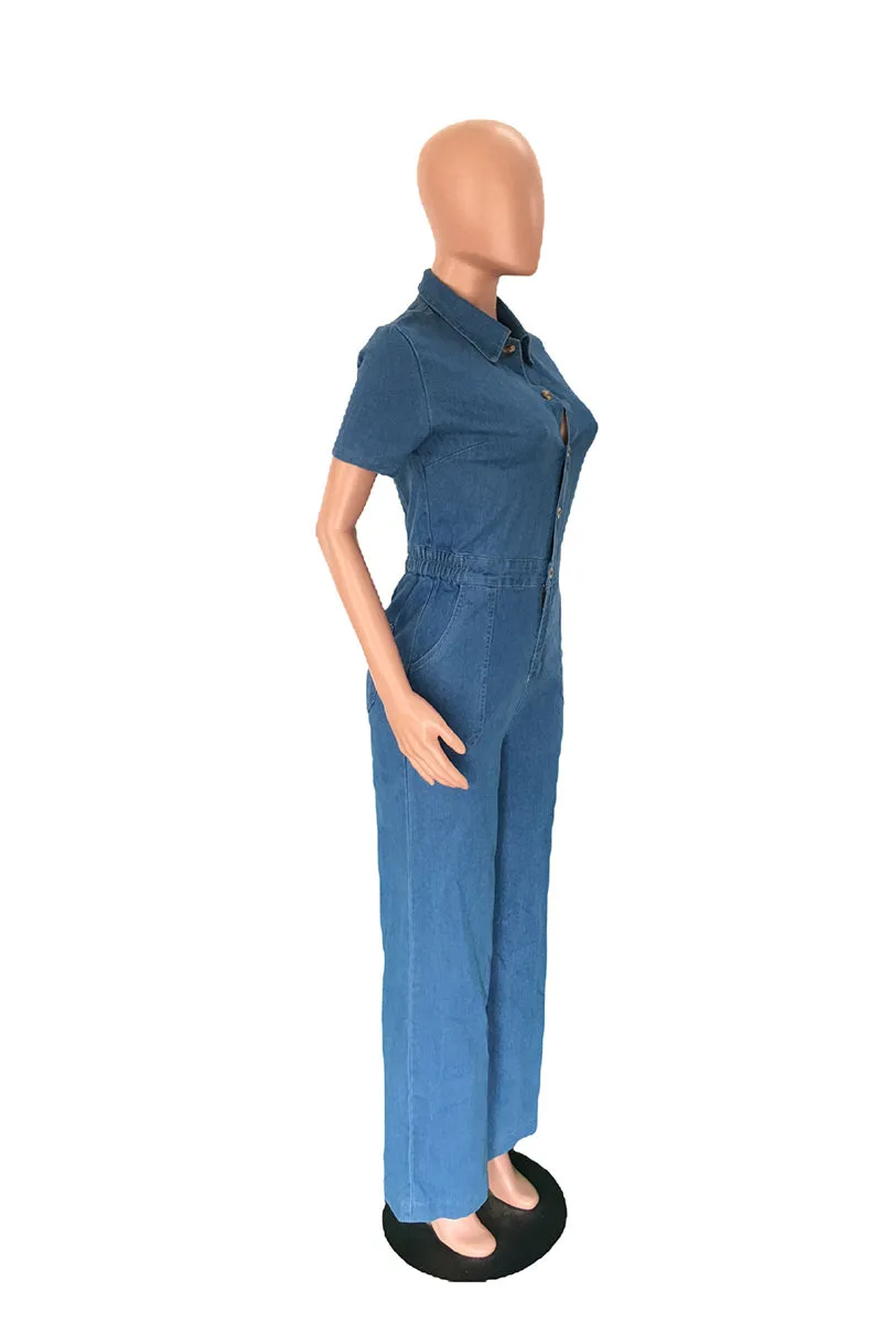JS3442 Button-up Denim Jumpsuits