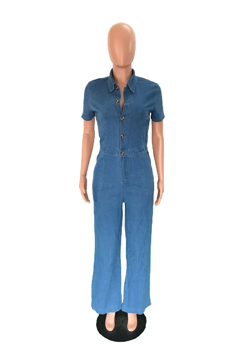 JS3442 Button-up Denim Jumpsuits