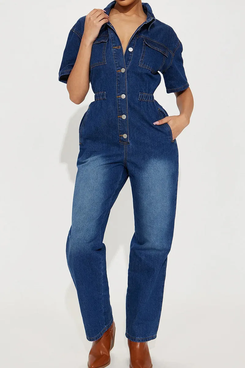 JS3448 Cargo Style Denim Jumpsuits