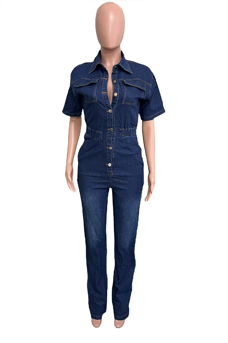 JS3448 Cargo Style Denim Jumpsuits