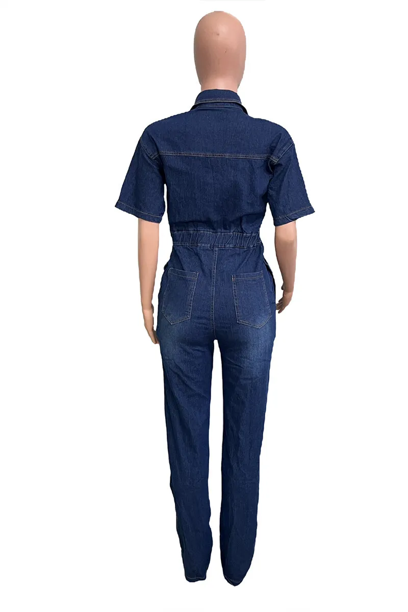 JS3448 Cargo Style Denim Jumpsuits
