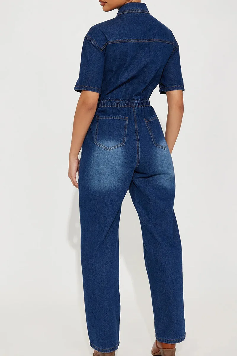 JS3448 Cargo Style Denim Jumpsuits