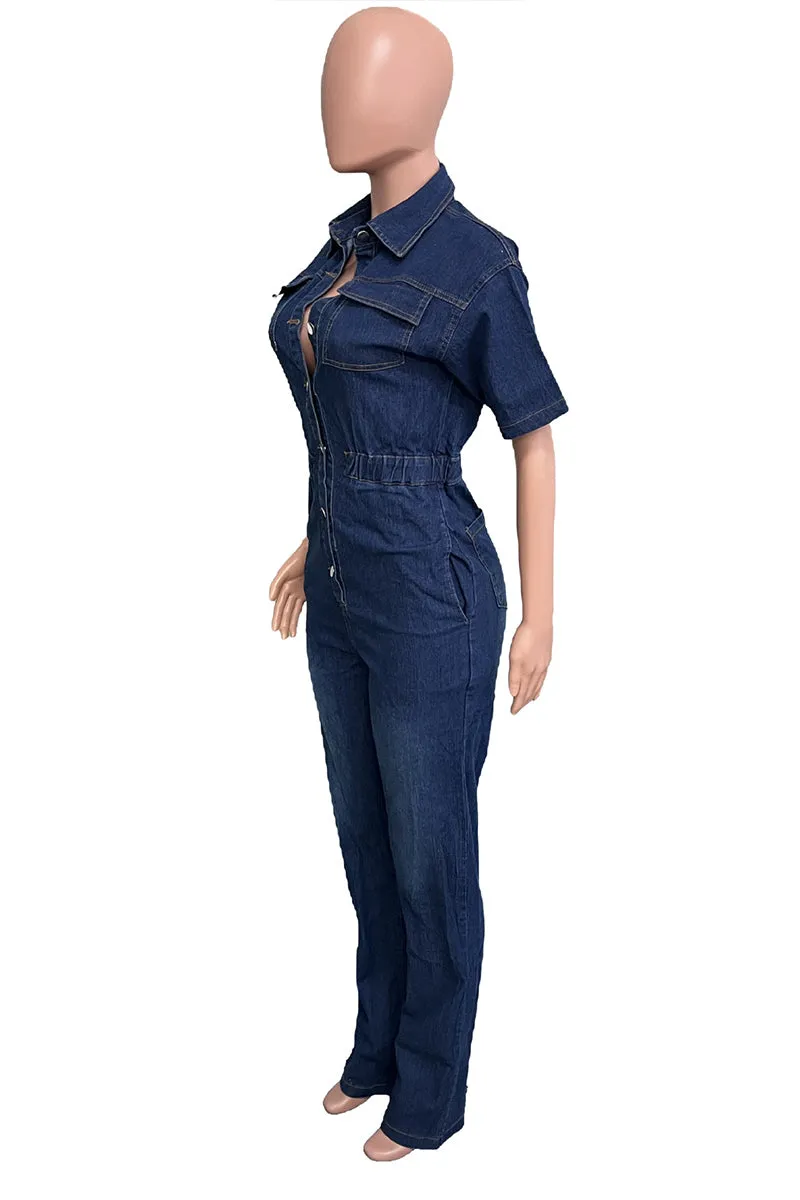 JS3448 Cargo Style Denim Jumpsuits