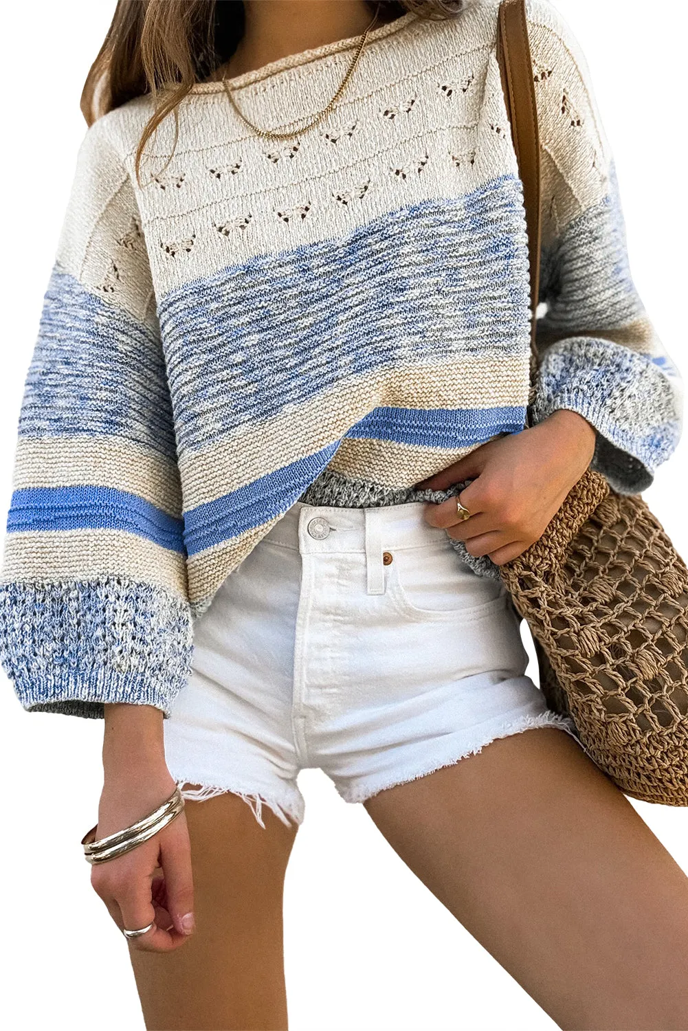 KaleaBoutique Open Stitch Puff Sleeve Sweater