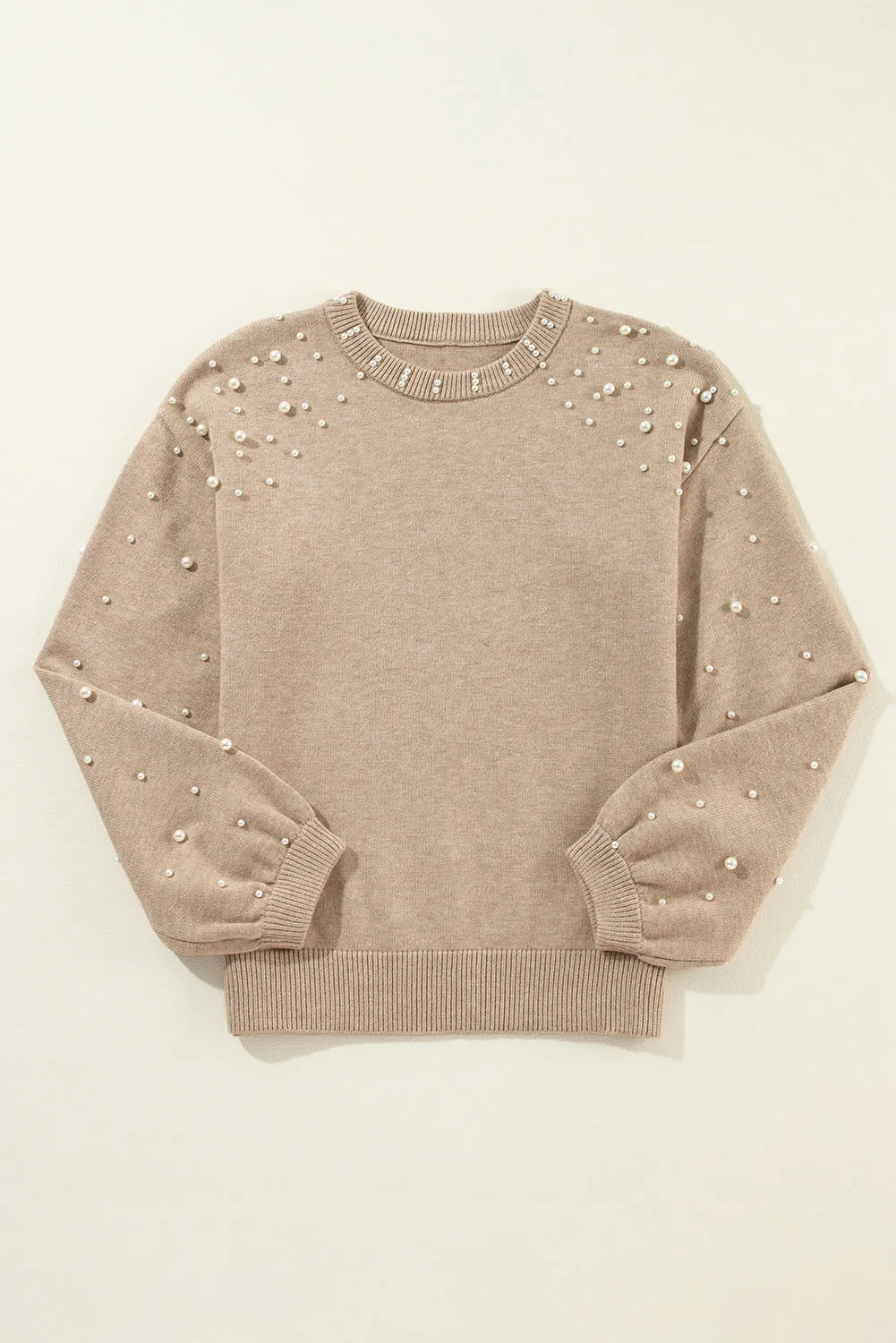 KaleaBoutique Pearled Drop Shoulder Round Neck Sweater