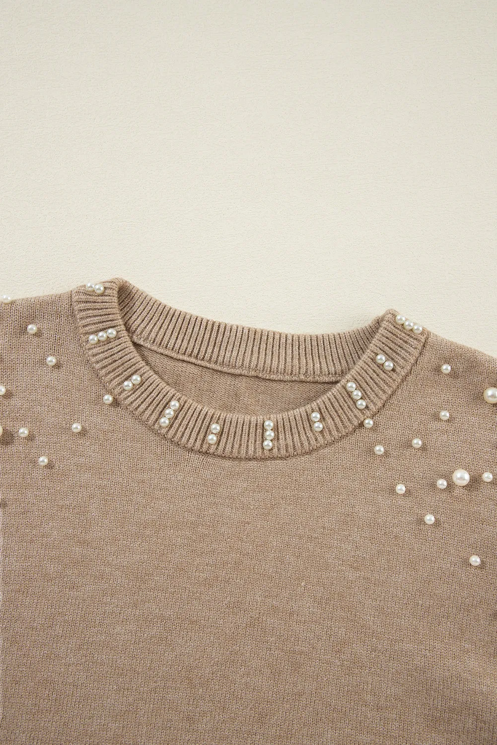 KaleaBoutique Pearled Drop Shoulder Round Neck Sweater