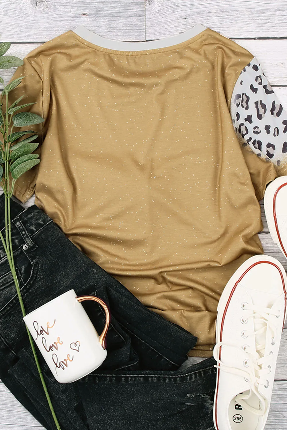 Khaki Just Pray Weatern Fashion Leopard Bleached Tee