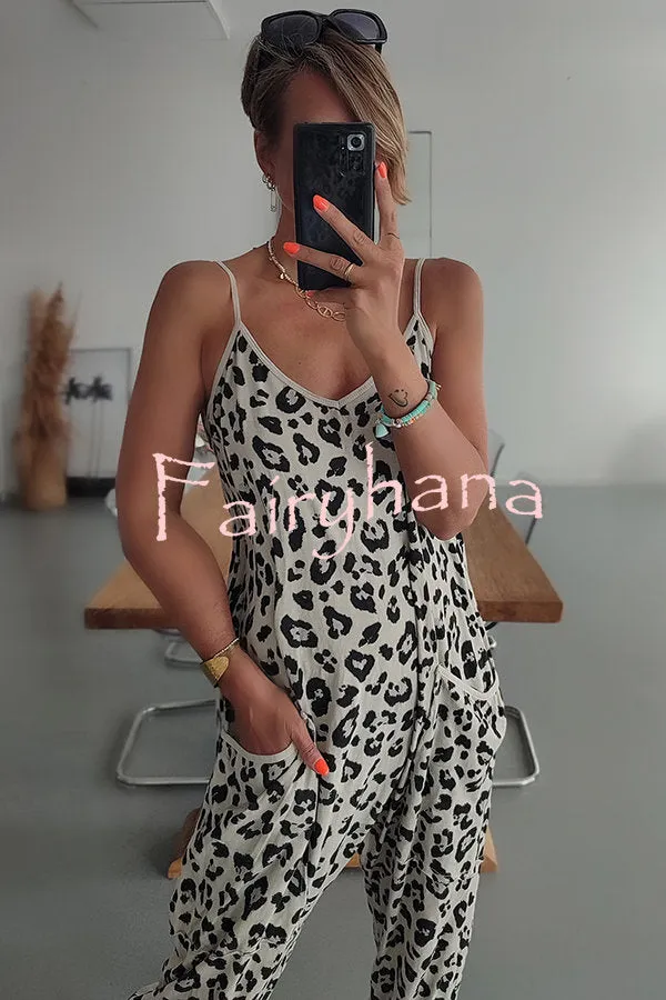 Kind and Casual Leopard Pocketed Relaxed Strap Jumpsuit