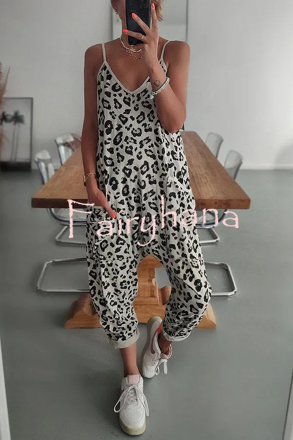 Kind and Casual Leopard Pocketed Relaxed Strap Jumpsuit