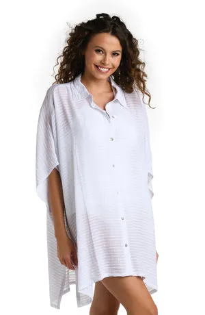 La Blanca Shadow Stripe Convertible Shirt Dress Cover Up