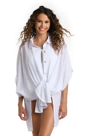 La Blanca Shadow Stripe Convertible Shirt Dress Cover Up