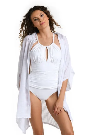 La Blanca Shadow Stripe Convertible Shirt Dress Cover Up