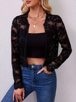 Lace Open Front Long Sleeve Jacket | 2 colors | Poundton