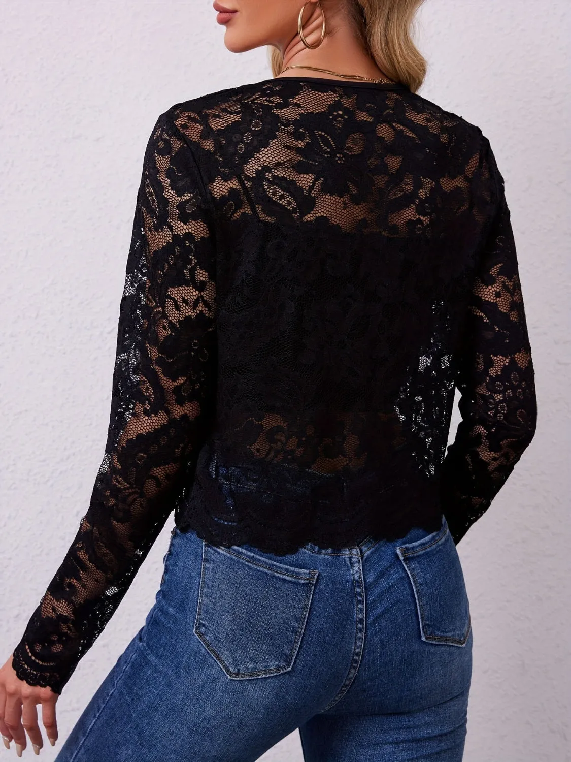Lace Open Front Long Sleeve Jacket | 2 colors | Poundton