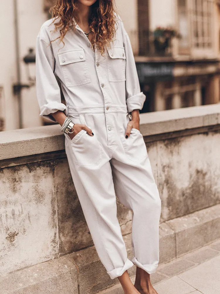 Ladies' Jumpsuit with Relaxed Fit and Button Placket at the Front