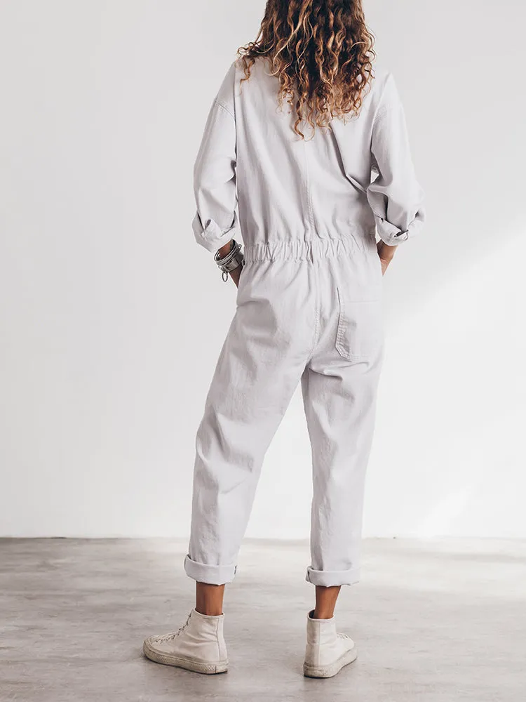 Ladies' Jumpsuit with Relaxed Fit and Button Placket at the Front