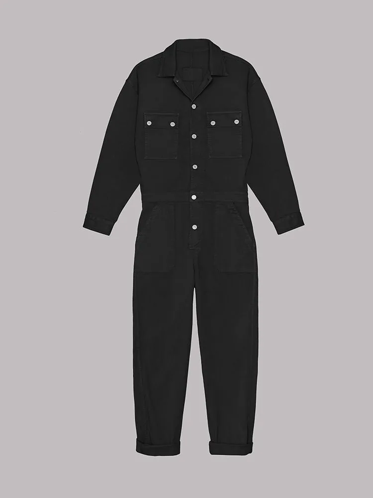 Ladies' Jumpsuit with Relaxed Fit and Button Placket at the Front