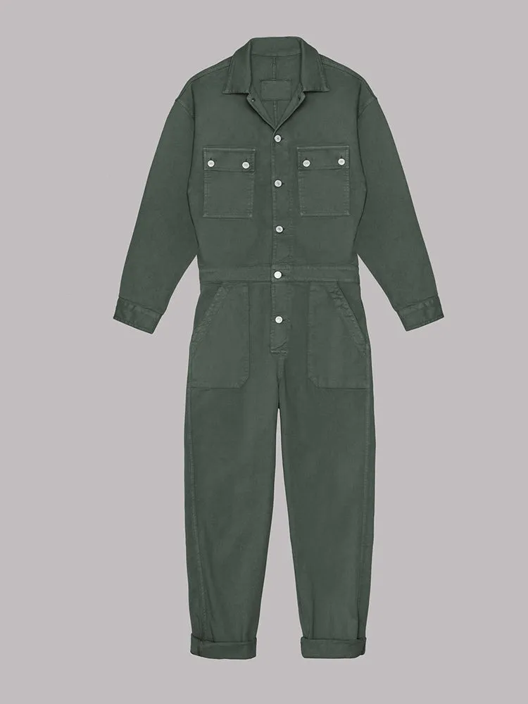 Ladies' Jumpsuit with Relaxed Fit and Button Placket at the Front
