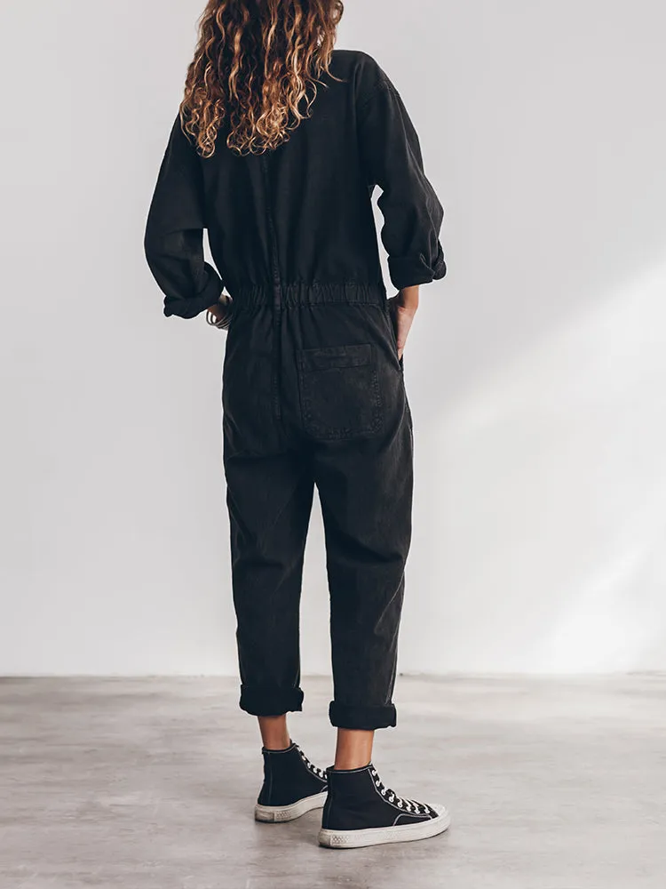 Ladies' Jumpsuit with Relaxed Fit and Button Placket at the Front