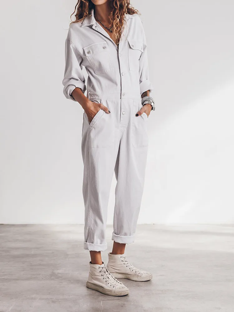 Ladies' Jumpsuit with Relaxed Fit and Button Placket at the Front