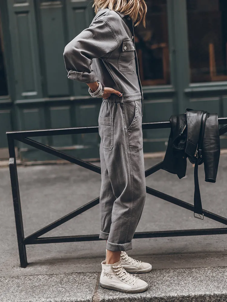Ladies' Jumpsuit with Relaxed Fit and Button Placket at the Front
