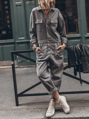 Ladies' Jumpsuit with Relaxed Fit and Button Placket at the Front