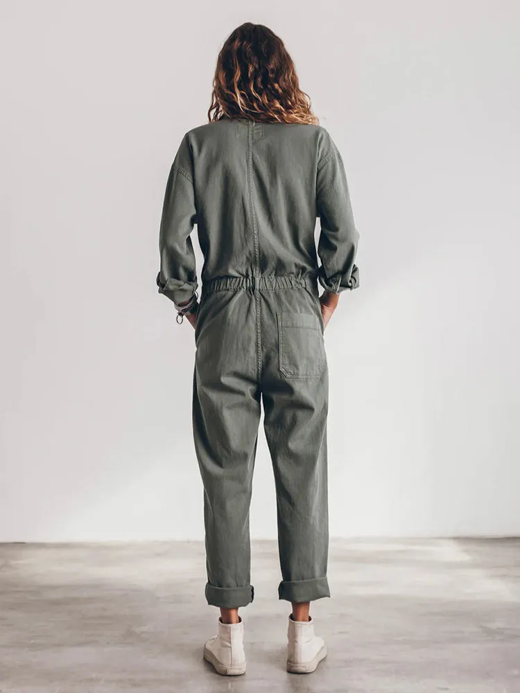 Ladies' Jumpsuit with Relaxed Fit and Button Placket at the Front