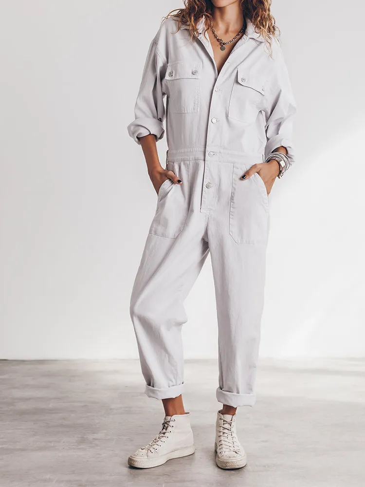Ladies' Jumpsuit with Relaxed Fit and Button Placket at the Front
