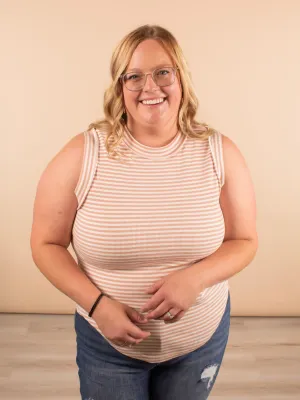 Layered in Love Ribbed Stripe Tank in Beige