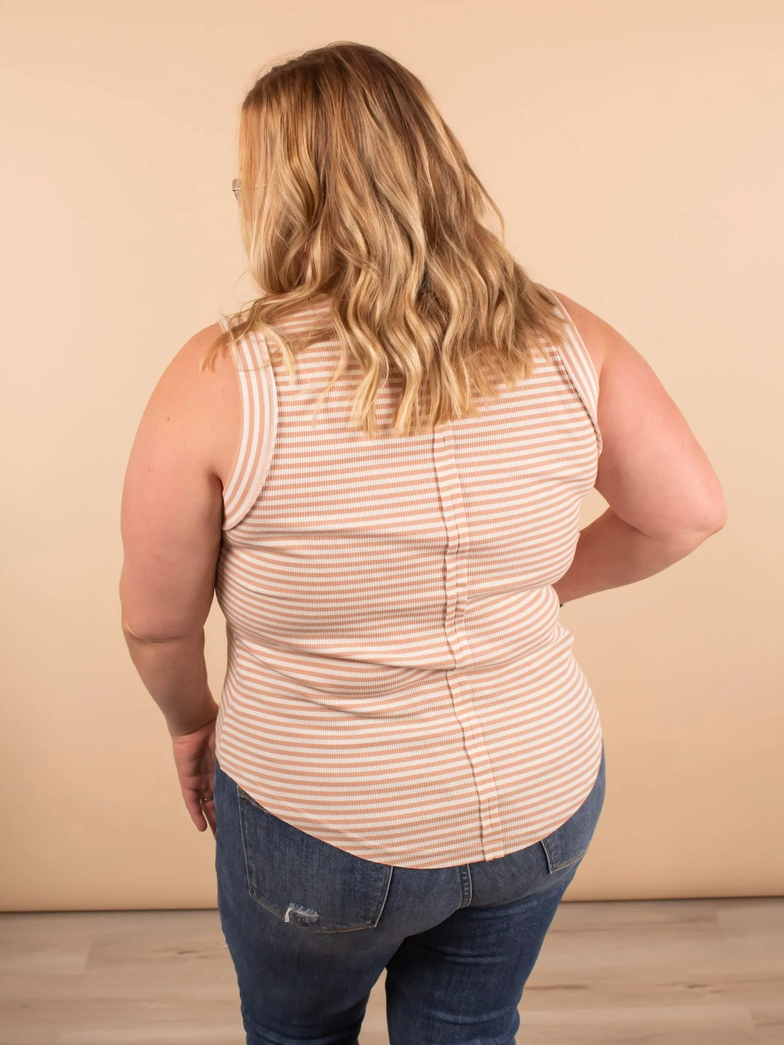 Layered in Love Ribbed Stripe Tank in Beige