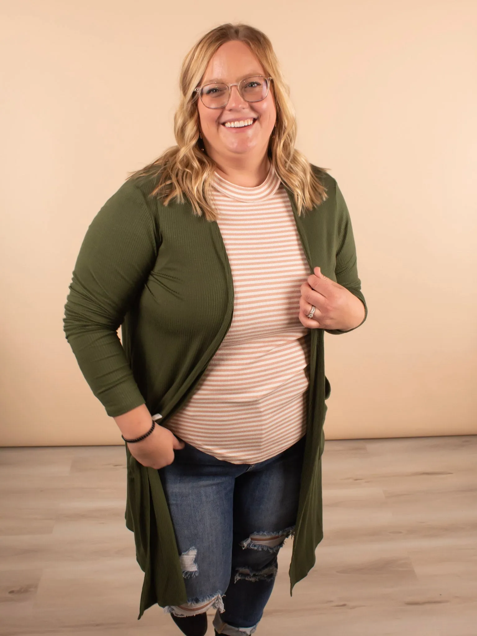 Layered in Love Ribbed Stripe Tank in Beige