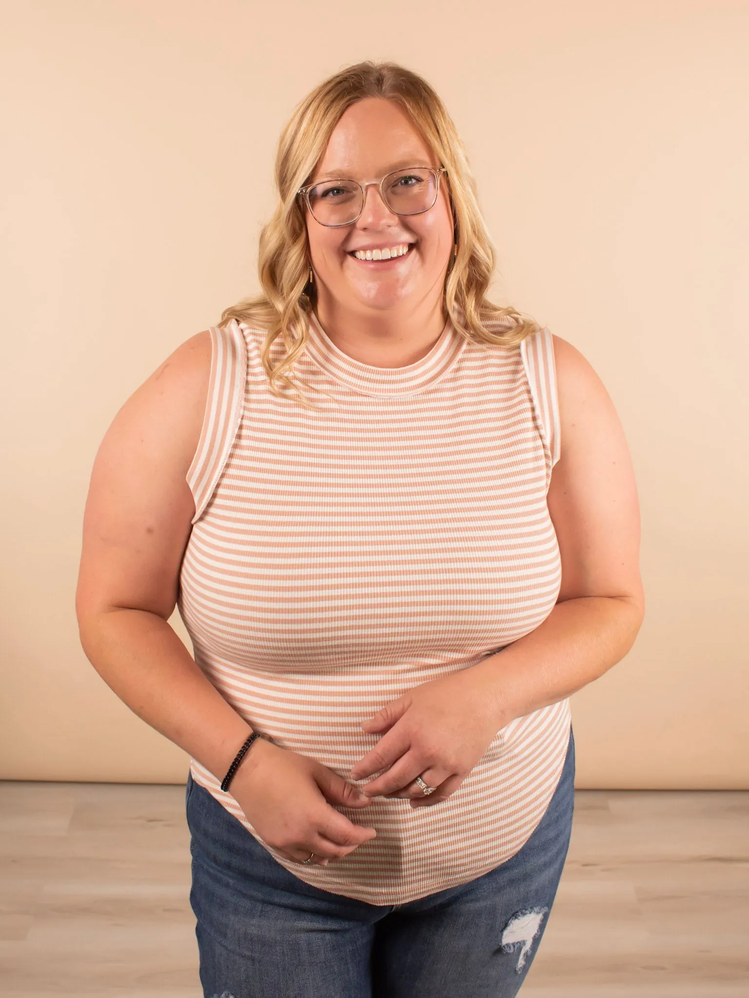 Layered in Love Ribbed Stripe Tank in Beige