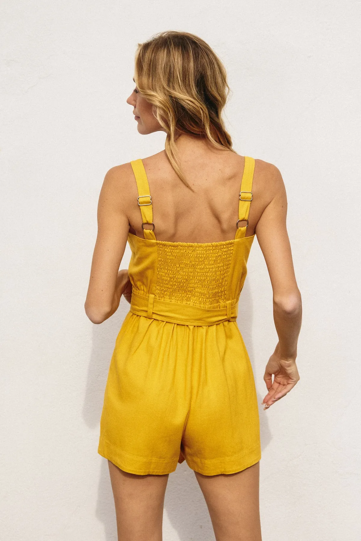 Lia Straight Neck Buckled Romper