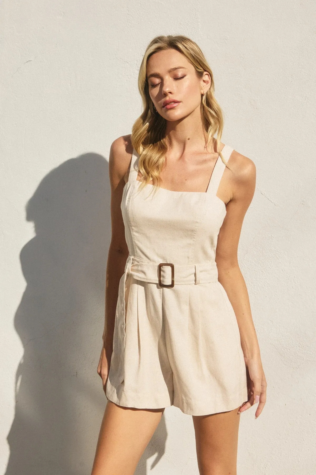 Lia Straight Neck Buckled Romper
