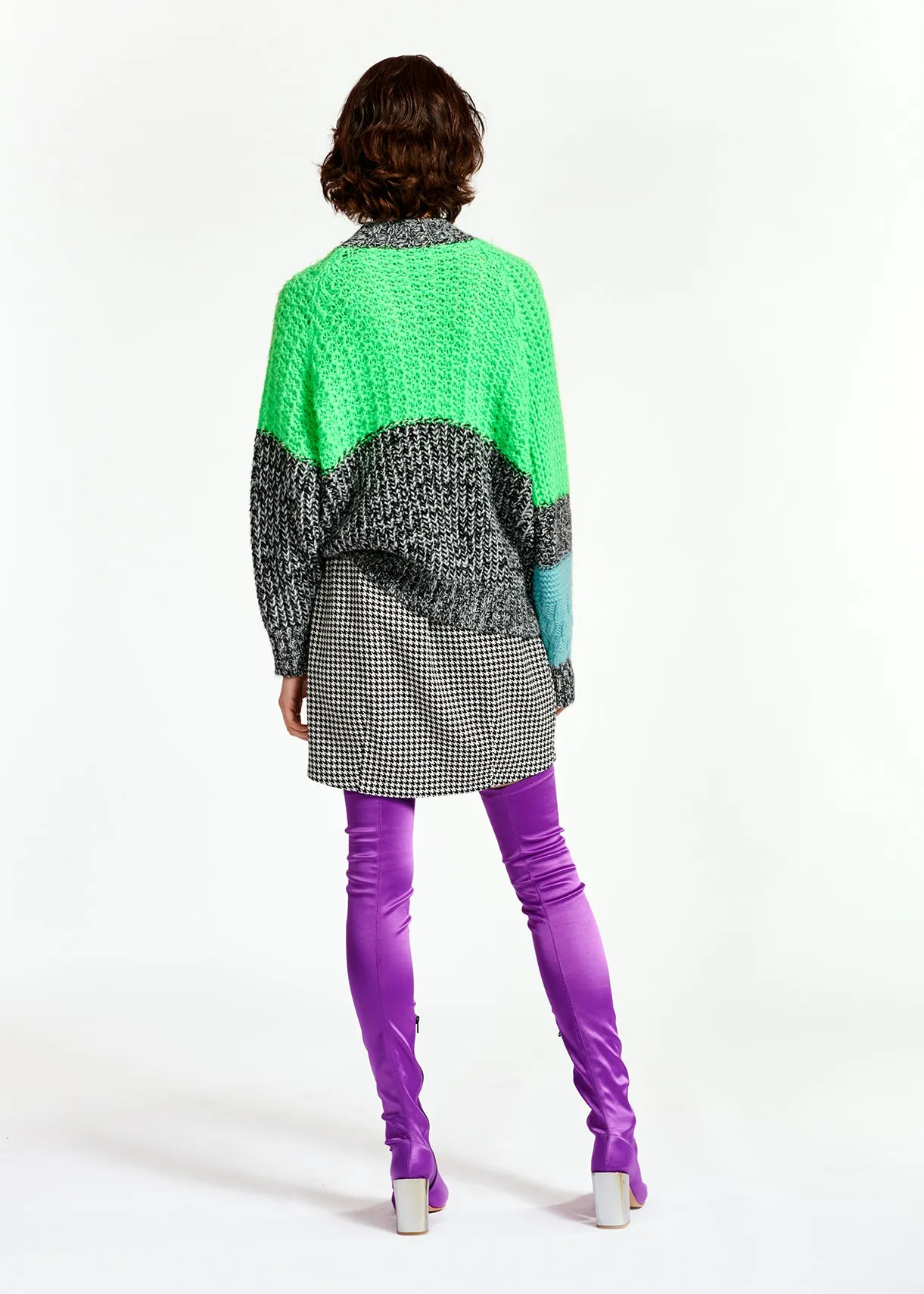 Light blue and neon green knit sweater