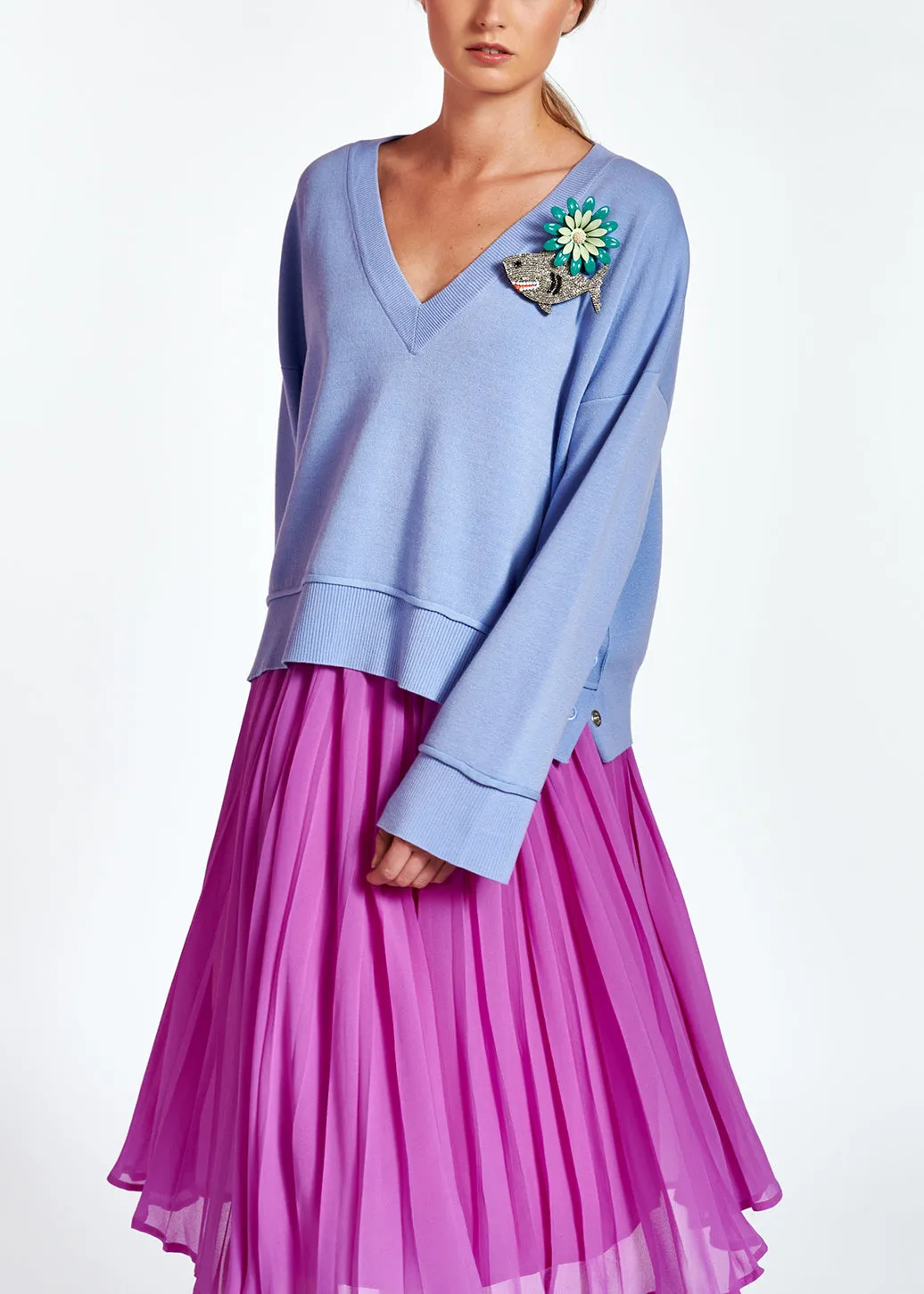 Light blue boxy V-neck sweater