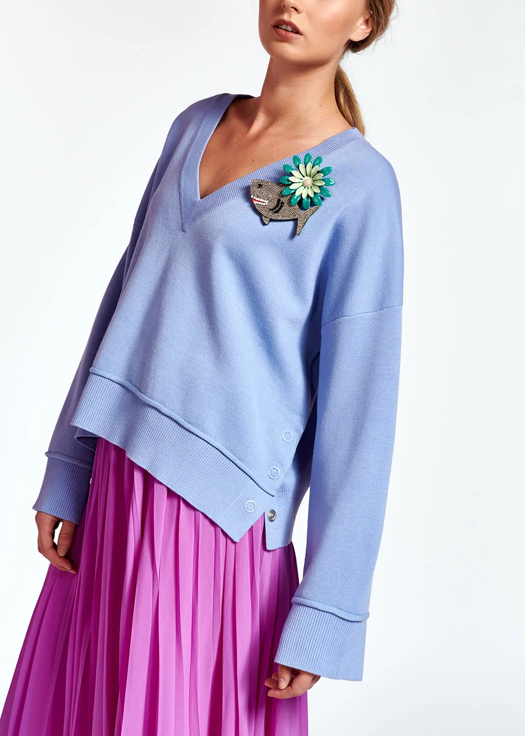 Light blue boxy V-neck sweater