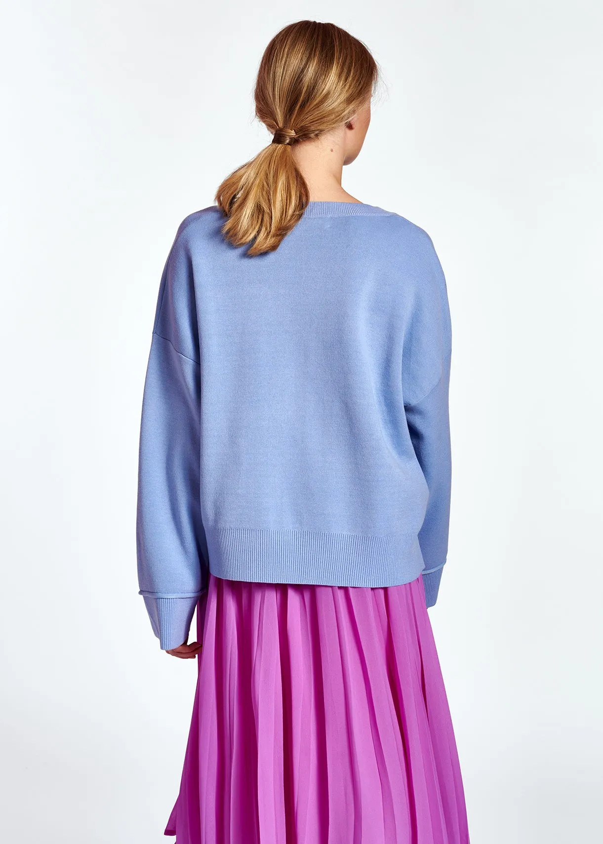 Light blue boxy V-neck sweater