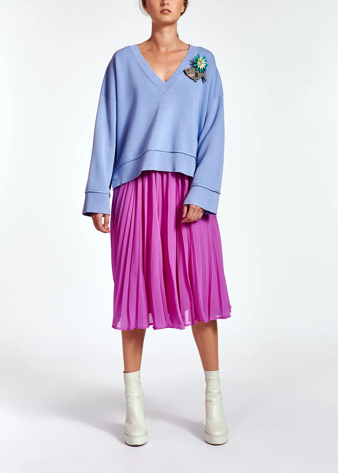 Light blue boxy V-neck sweater