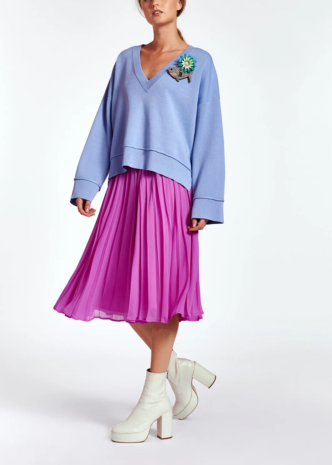 Light blue boxy V-neck sweater