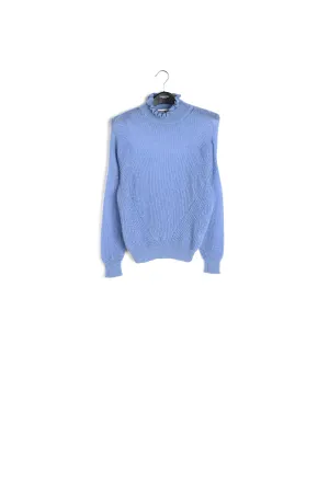 Light blue knit with high ruffled collar