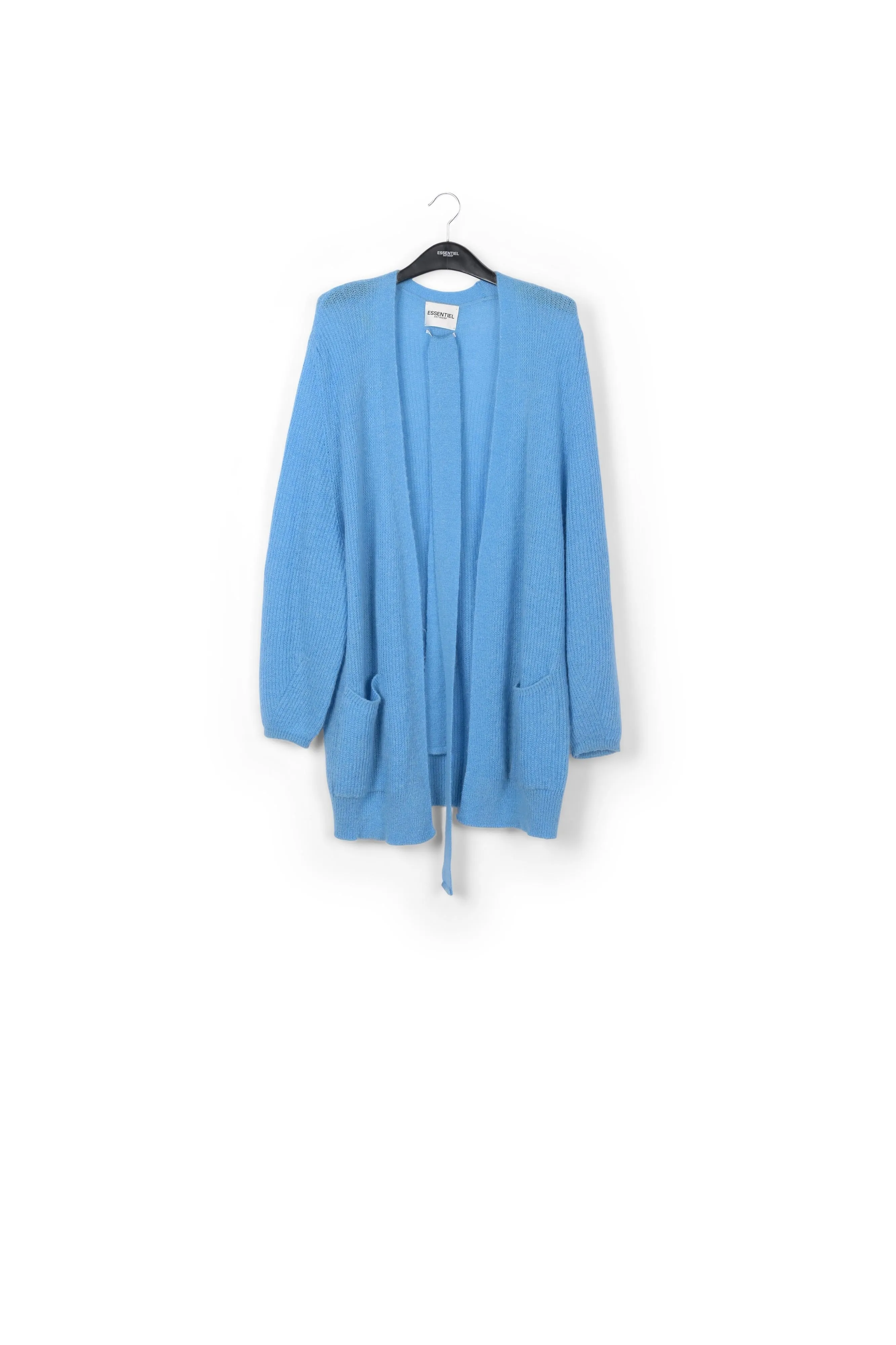 Light blue mohair blend cardigan with belt