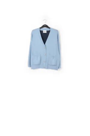 Light blue rhinestone-button V-neck cardigan