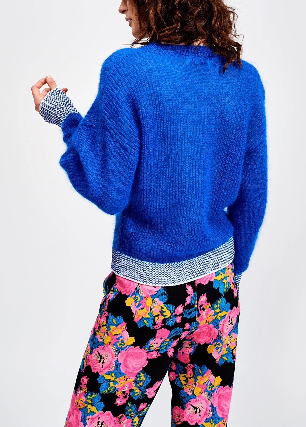 Light blue summer sweater with contrasting trims