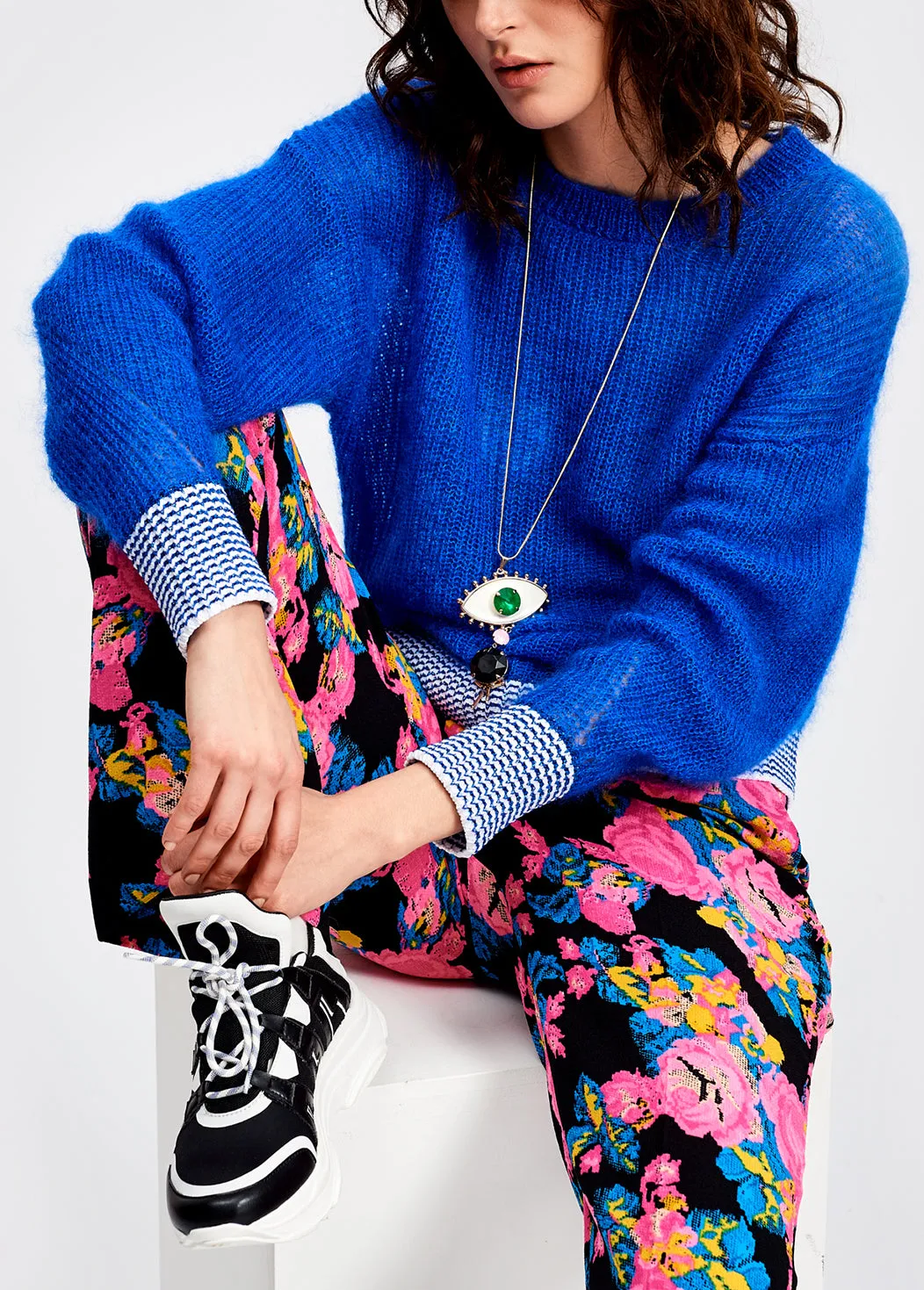 Light blue summer sweater with contrasting trims