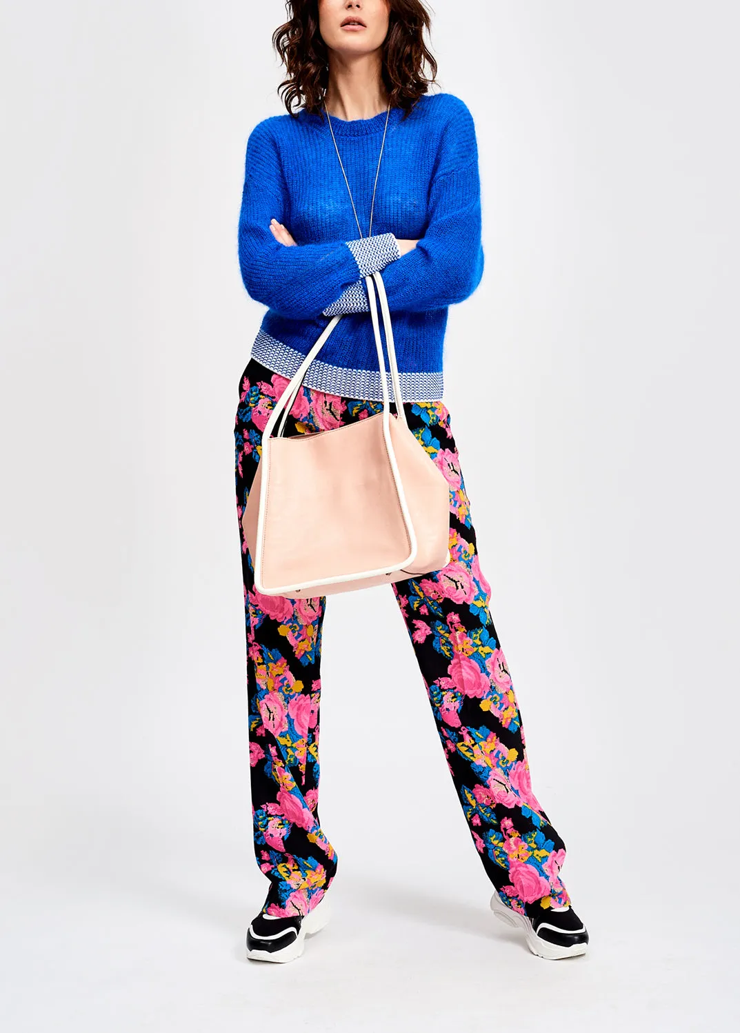 Light blue summer sweater with contrasting trims