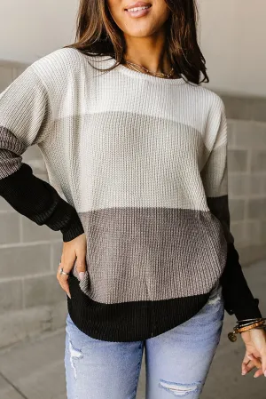 Light Grey Color Block Knitted O-neck Pullover Sweater
