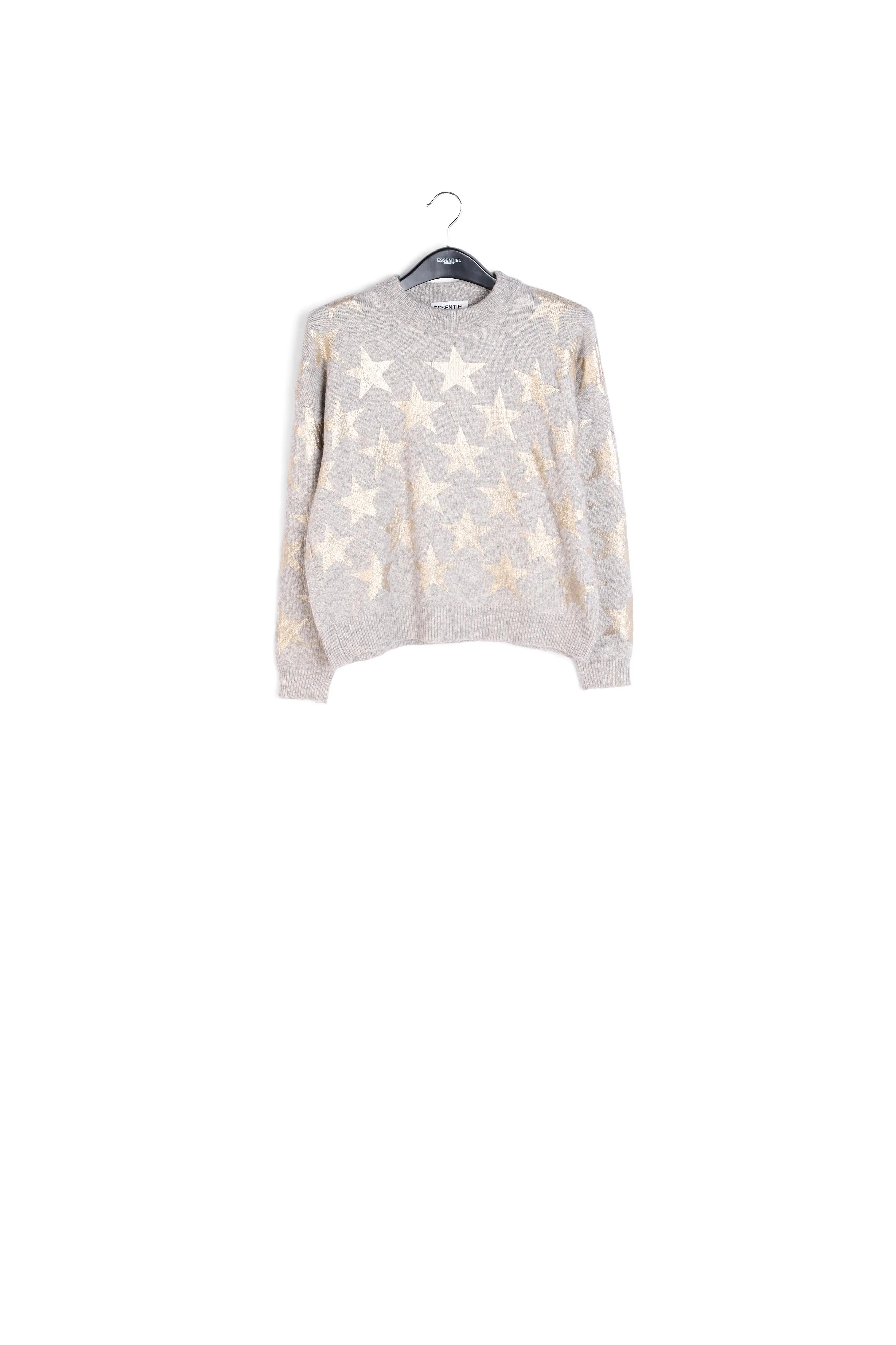 Light grey knitted sweater with metallic stars
